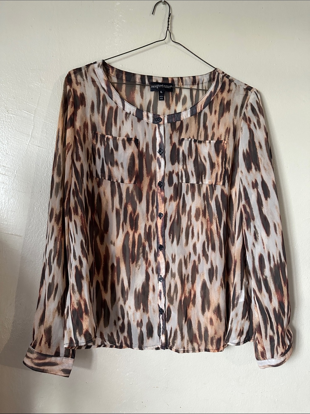 Newport News woman Chiffon Animal Print Button-Front Blouse Brown Multi size XL